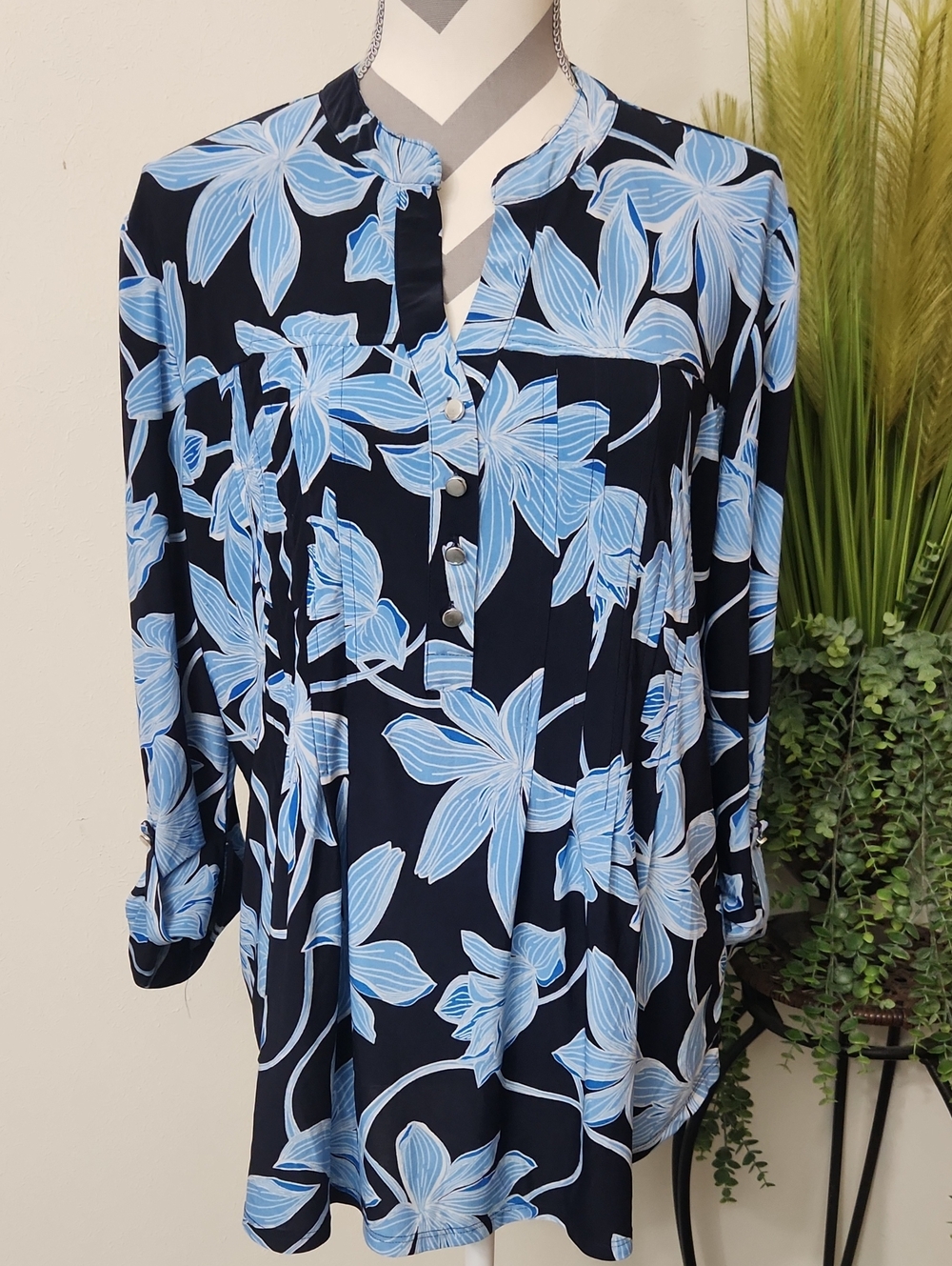 Cocomo Navy Tunic with Light Blue Floral Print